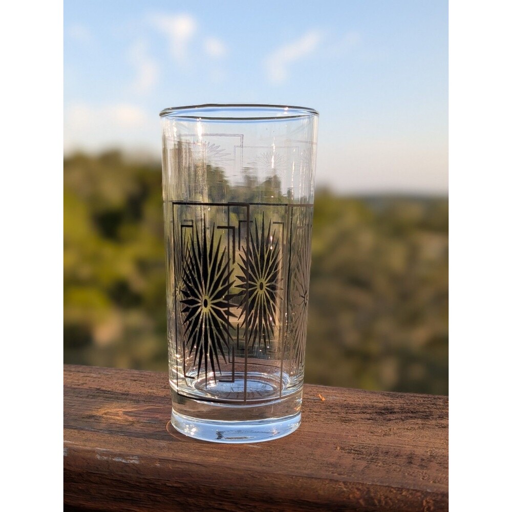 Atomic Starburst Mid Century Highball Art Deco Black Starburst Pattern Single - Picture 5 of 11